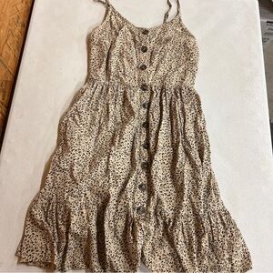 Jopea Tan Leopard Print Dress with Button Detail - Size S